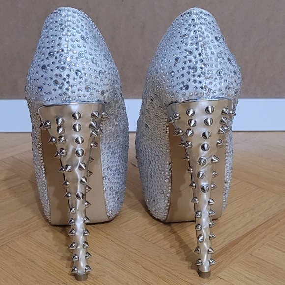 Women's Sexy Rhinestone and Rivets Peep-Toe Platform Heels - White - Picture 5 of 9